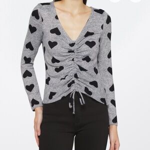 Heart Patterned Gray and Black Women's Top
